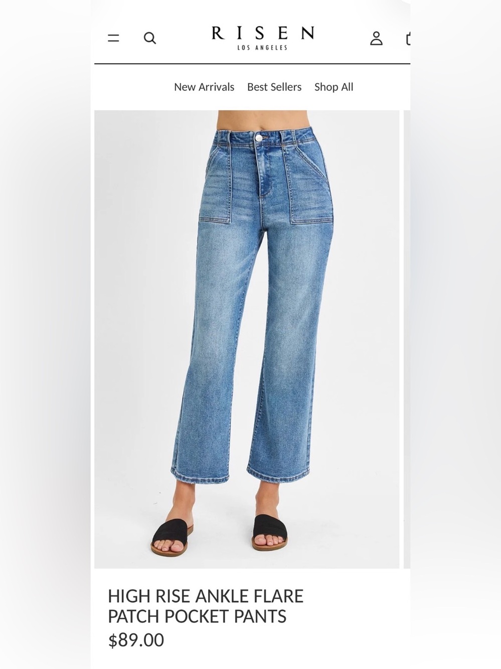 Risen High-Rise Ankle Flare Patch-Pocket Jeans — Medium Blue Sz 1/25 - Picture 2 of 9